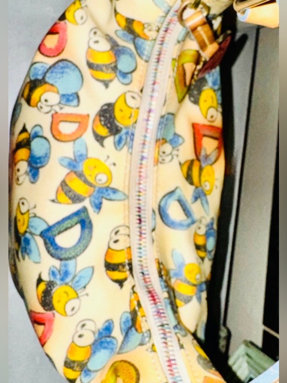 Dooney & Bourke Bee Print Hobo Bag with Rainbow Zipper & Pink Heart Y2K EUC - Picture 6 of 16
